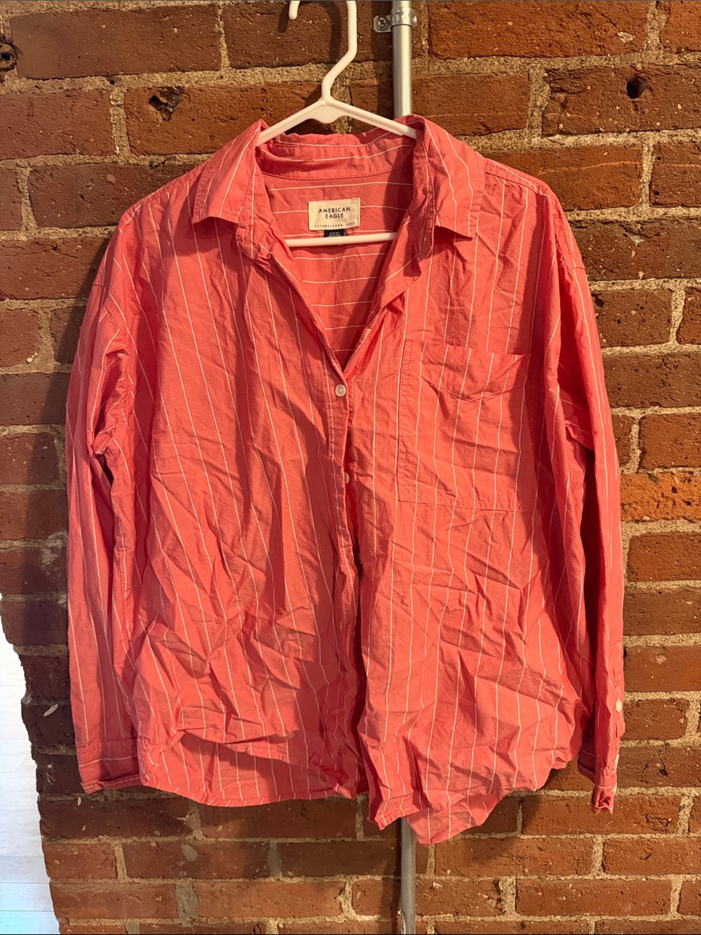 American Eagle Outfitters Coral Pink Striped Button Down